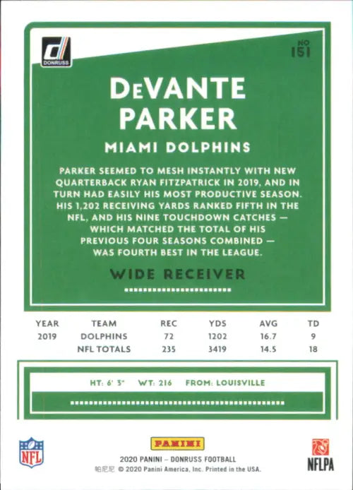 2020 Donruss #151 DeVante Parker Miami Dolphins Football NFL Card NM-MT