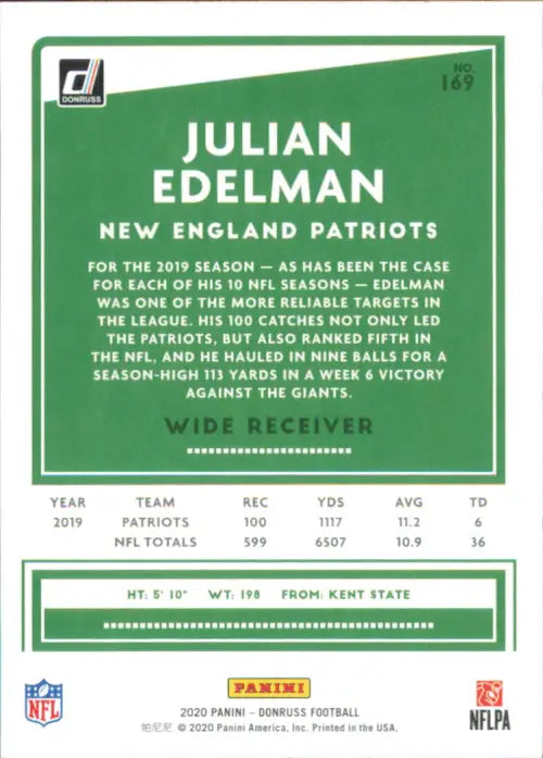 2020 Donruss #169 Julian Edelman New England Patriots Football NFL Card NM-MT