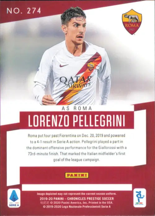 2019-20 Prestige #274 Lorenzo Pellegrini AS Roma Soccer Serie A Card NM-MT