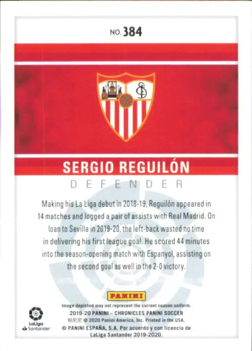 2019-20 Panini #384 Sergio Reguilon Rookie Sevilla FC Soccer La Liga Card NM-MT