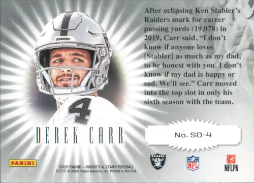 2020 Rookies and Stars Standing Ovation #4 Derek Carr Las Vegas Raiders NM-MT