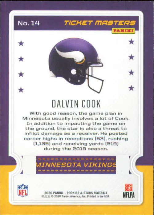 2020 Rookies and Stars Ticket Masters #14 Dalvin Cook Minnesota Vikings NM-MT