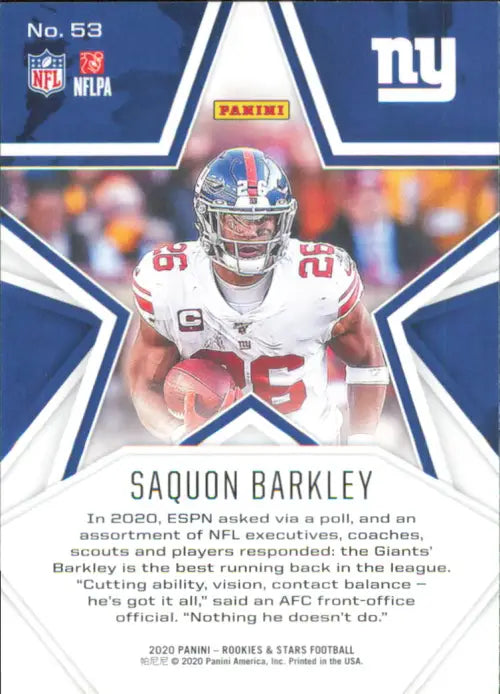 2020 Rookies and Stars #53 Saquon Barkley New York Giants NFL Football NM-MT