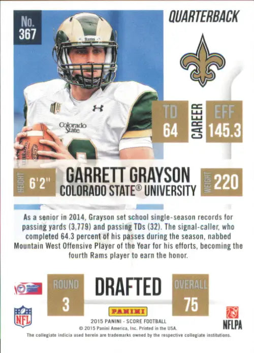 2015 Score #367 Garrett Grayson Rookie New Orleans Saints NFL Football NM-MT