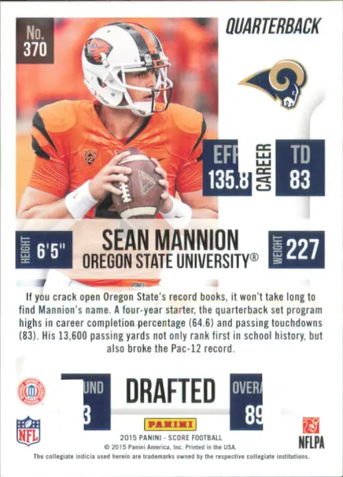 2015 Score #370 Sean Mannion Rookie St. Louis Rams NFL Football Card NM-MT