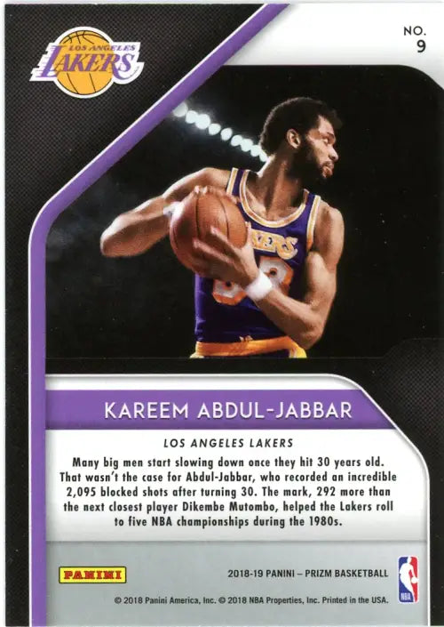 2018-19 Panini Prizm Hall Monitors #9 Kareem Abdul-Jabbar LA Lakers NBA NM-MT