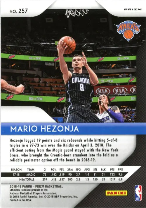 2018-19 Panini Prizm Pink Ice #257 Mario Hezonja New York Knicks NBA Card NM-MT