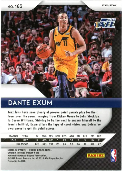 2018-19 Panini Prizm Silver #163 Dante Exum Utah Jazz NBA Basketball Card NM-MT