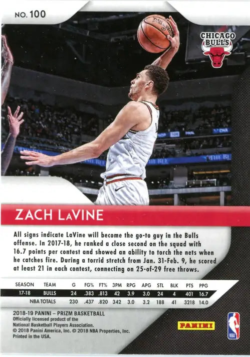 2018-19 Panini Prizm #100 Zach LaVine Chicago Bulls NBA Basketball Card NM-MT