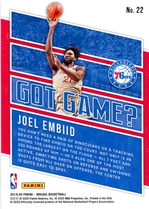 2019-20 Panini Mosaic Got Game? #22 Joel Embiid Philadelphia 76ers NBA NM-MT