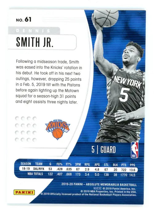 2019-20 Absolute Memorabilia #61 Dennis Smith Jr. New York Knicks NBA Card NM-MT