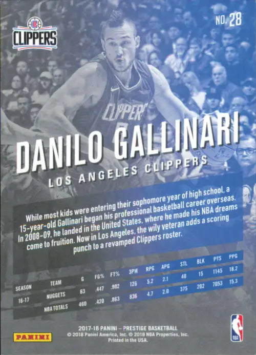 2017-18 Prestige #28 Danilo Gallinari Los Angeles Clippers NBA Basketball NM-MT