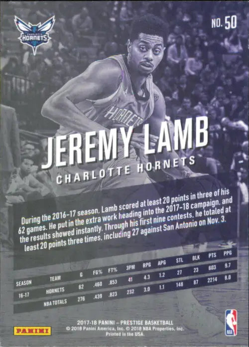 2017-18 Prestige #50 Jeremy Lamb Charlotte Hornets NBA Basketball Card NM-MT