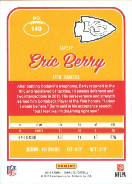 2016 Donruss #149 Eric Berry Kansas City Chiefs NFL Football Card NM-MT