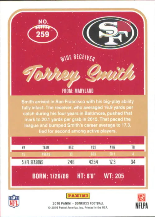 2016 Donruss #259 Torrey Smith San Francisco 49ers NFL Football Card NM-MT