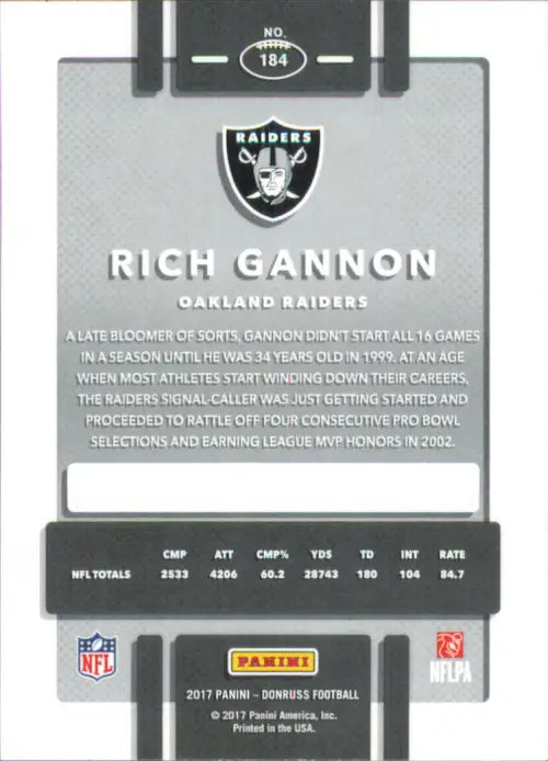 2017 Donruss #184 Rich Gannon Oakland Raiders NFL Football Card NM-MT