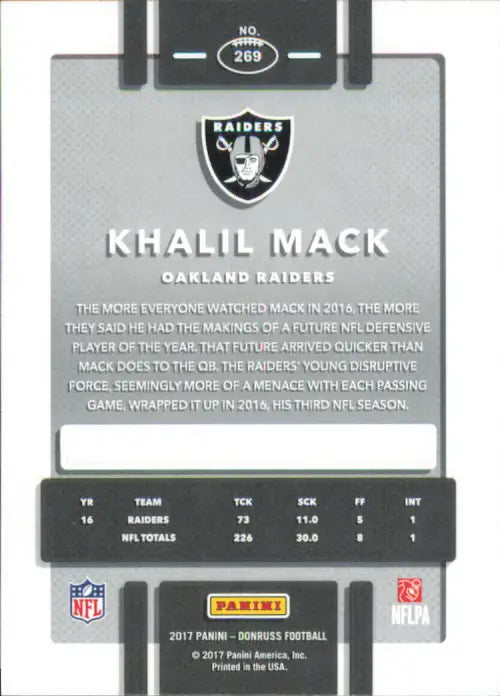 2017 Donruss #269 Khalil Mack Oakland Raiders NFL Football Card NM-MT