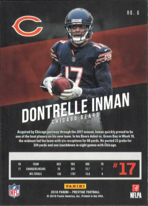 2018 Prestige #6 Dontrelle Inman Chicago Bears NFL Football Card NM-MT