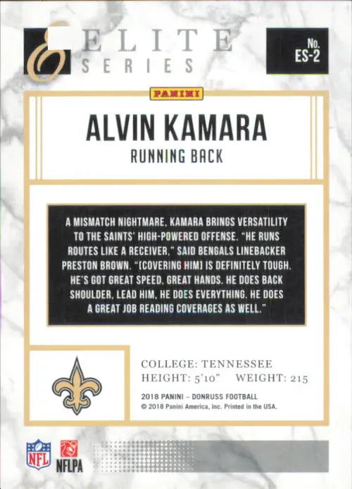 2018 Donruss The Elite Series #2 Alvin Kamara New Orleans Saints NFL Card NM-MT