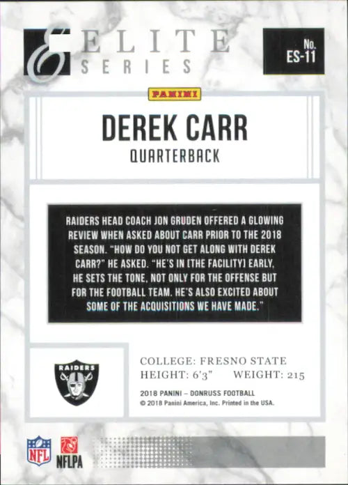 2018 Donruss The Elite Series #11 Derek Carr Oakland Raiders NFL Football NM-MT