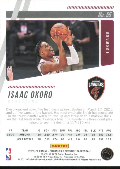 2020-21 Panini Chronicles #55 Isaac Okoro Rookie Cavaliers Prestige NBA NM-MT