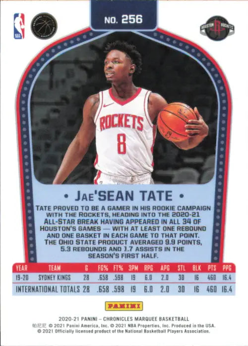 2020-21 Panini Chronicles #256 Jae’Sean Tate Rookie Rockets Marquee NBA NM-MT