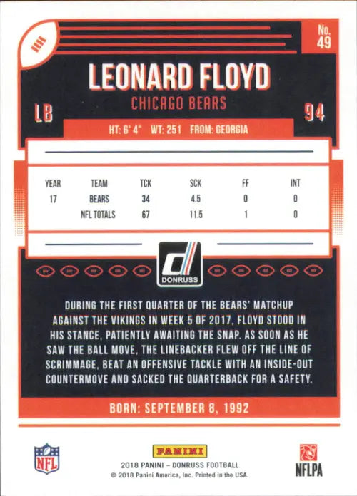 2018 Donruss #49 Leonard Floyd Chicago Bears NFL Football Card NM-MT