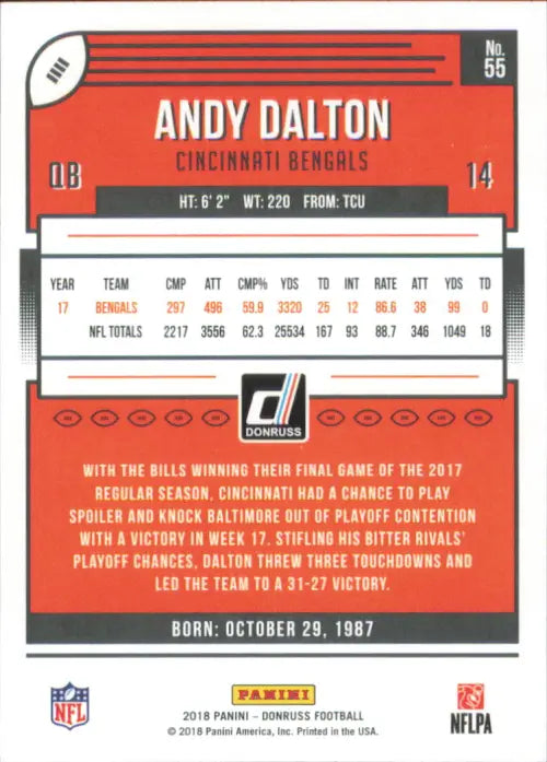 2018 Donruss #55 Andy Dalton Cincinnati Bengals NFL Football Card NM-MT