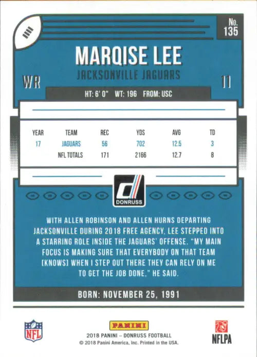 2018 Donruss #135 Marqise Lee Jacksonville Jaguars NFL Football Card NM-MT