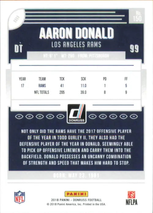 2018 Donruss #150 Aaron Donald Los Angeles Rams NFL Football Card NM-MT