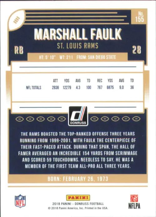 2018 Donruss #155 Marshall Faulk St. Louis Rams NFL Football Card NM-MT