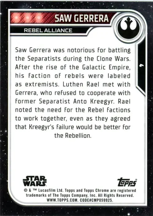 2023 Topps Chrome Star Wars #4 Saw Gerrera NM-MT