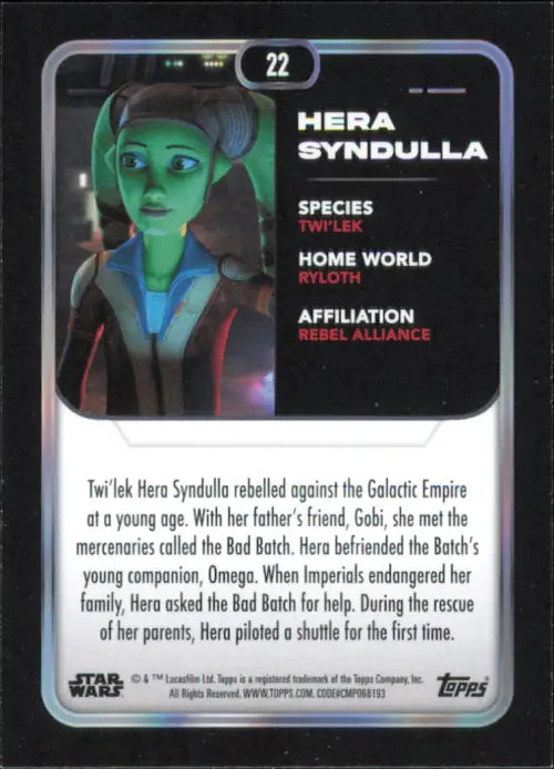 2023 Topps Star Wars #22 Hera Syndulla The Bad Batch NM-MT