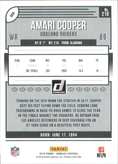 2018 Donruss #219 Amari Cooper Oakland Raiders NFL Football Card NM-MT