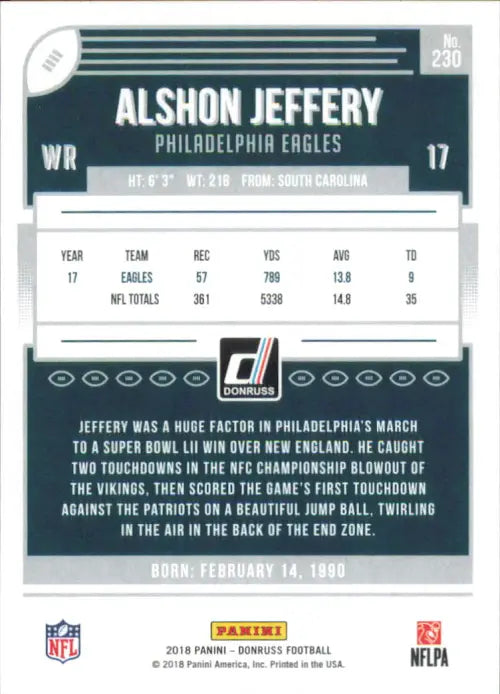 2018 Donruss #230 Alshon Jeffery Philadelphia Eagles NFL Football Card NM-MT