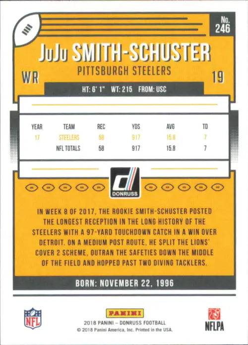 2018 Donruss 246 JuJu Smith-Schuster Pittsburgh Steelers NFL Football Card NM-MT