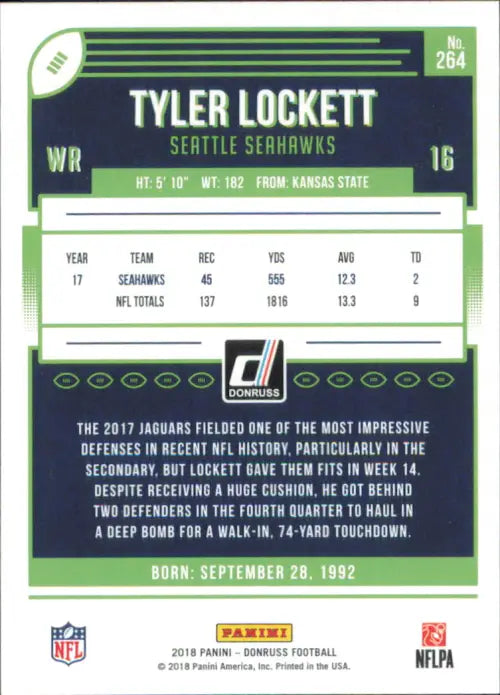 2018 Donruss #264 Tyler Lockett Seattle Seahawks NFL Football Card NM-MT