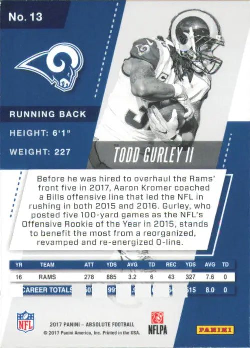 2017 Absolute #13 Todd Gurley II Los Angeles Rams NFL Football Card NM-MT