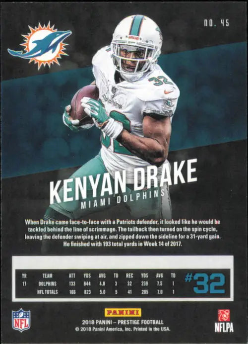 2018 Prestige #45 Kenyan Drake Miami Dolphins NFL Football Card NM-MT