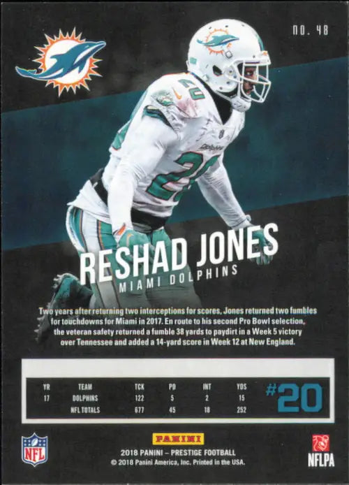 2018 Prestige #48 Reshad Jones Miami Dolphins NFL Football Card NM-MT