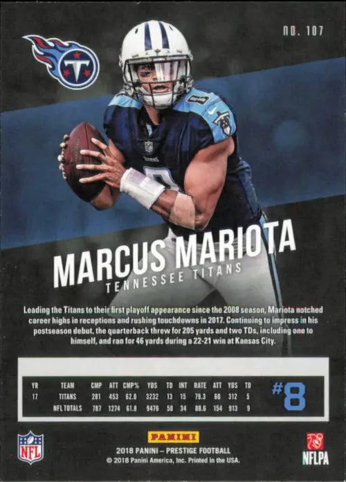 2018 Prestige #107 Marcus Mariota Tennessee Titans NFL Football Card NM-MT