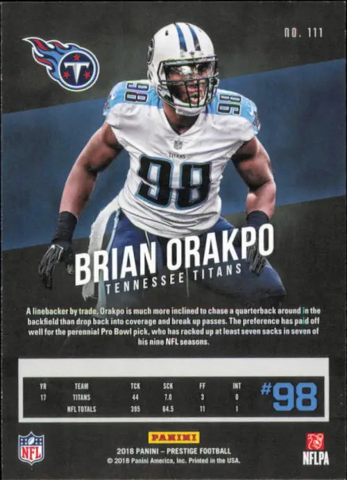 2018 Prestige #111 Brian Orakpo Tennessee Titans NFL Football Card NM-MT