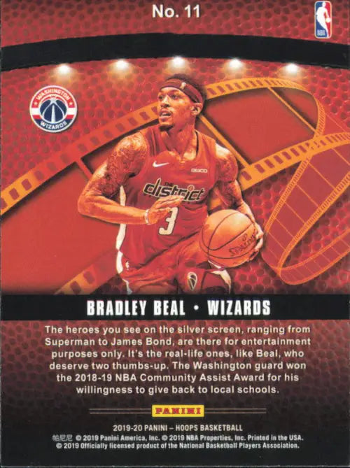 2019-20 Hoops Lights Camera Action #11 Bradley Beal Washington Wizards NBA NM-MT