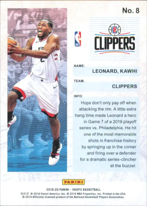 2019-20 Hoops Frequent Flyers #8 Kawhi Leonard Los Angeles Clippers NBA NM-MT