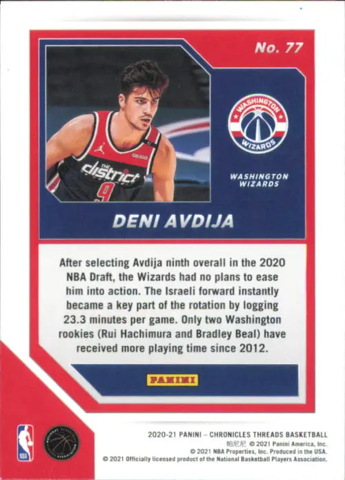 2020-21 Panini Chronicles Pink #77 Deni Avdija Threads Rookie Wizards NBA NM-MT