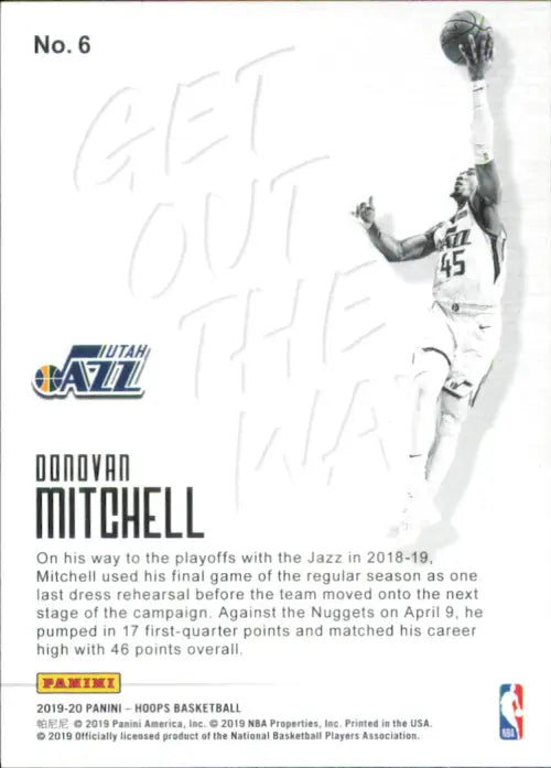 2019-20 Hoops Get Out the Way #6 Donovan Mitchell Utah Jazz NBA Basketball NM-MT