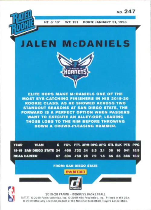 2019-20 Donruss Green Flood #247 Jalen McDaniels Rookie Charlotte Hornets NM-MT