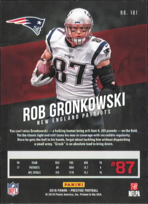 2018 Prestige #181 Rob Gronkowski New England Patriots NFL Football Card NM-MT