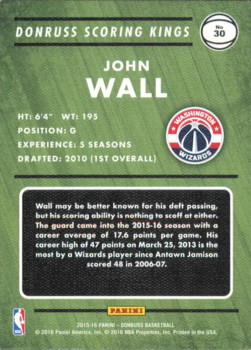 2015-16 Donruss Scoring Kings #30 John Wall Washington Wizards NBA Card NM-MT