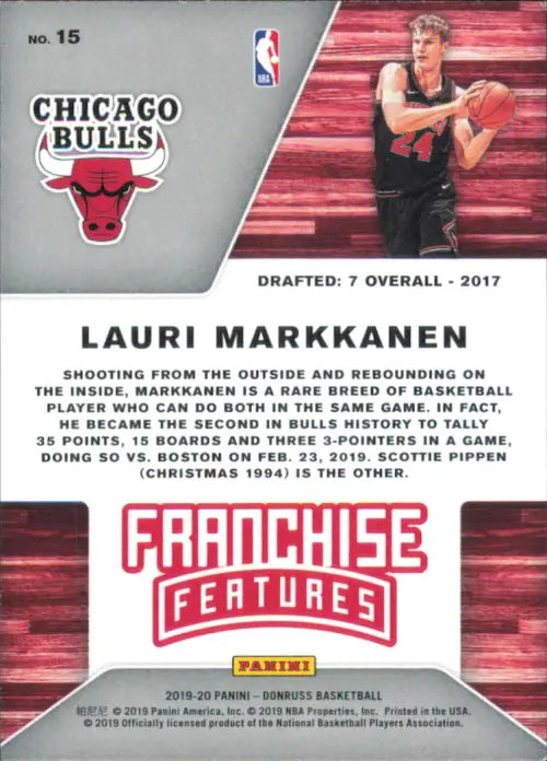 2019-20 Donruss Franchise Features Green Flood #15 Lauri Markkanen Bulls NM-MT